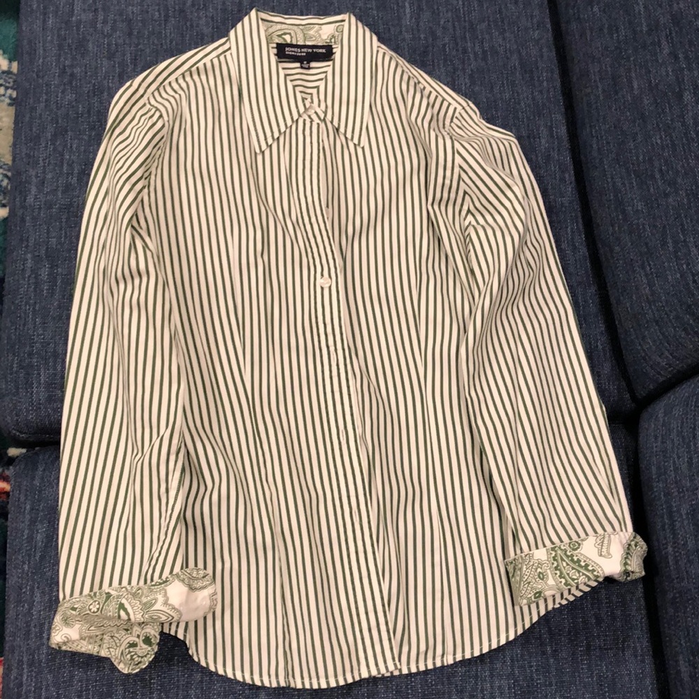 Jones New York blouse with green stripes